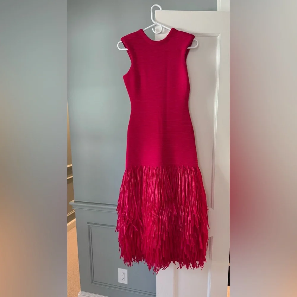 Aje Rushes Raffia Knit Midi Dress in Deep Fuschia Pink size small - Picture 11 of 13